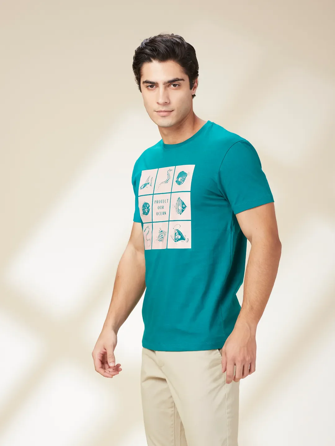 Green Lake Slim Fit Round Neck Men's T-Shirt by Being Human Clothing - Image 4