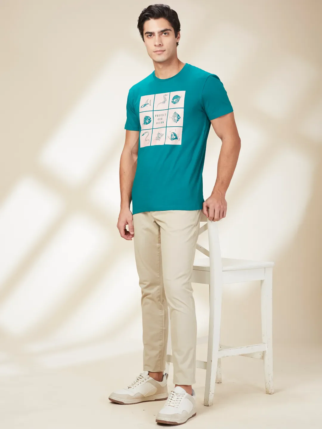 Green Lake Slim Fit Round Neck Men's T-Shirt by Being Human Clothing - Image 6