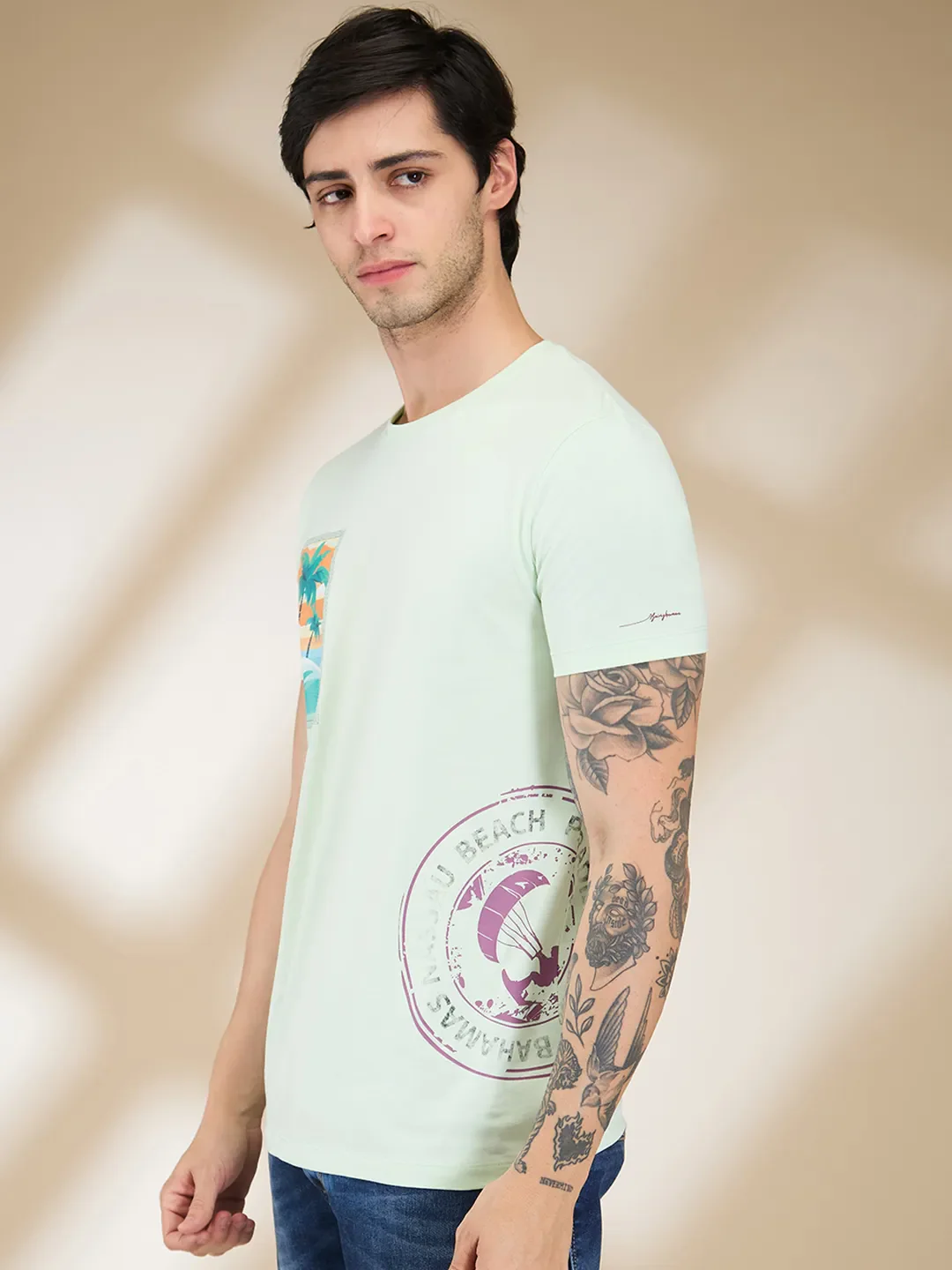 Mint Slim Fit Round Neck Men's T-Shirt by Being Human Clothing - Image 4