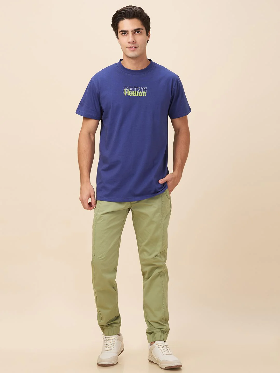Green Regular Fit Joggers For Men By Being Human Clothing - Image 5