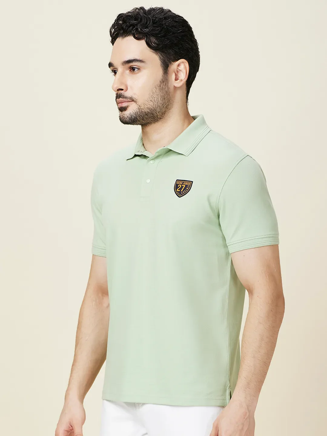 Green Regular Fit Men's Polo T-shirt by Being Human Clothing - Image 4