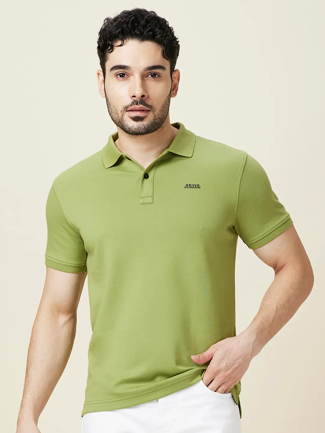 Green Regular Fit Men's Polo T-shirt by Being Human Clothing