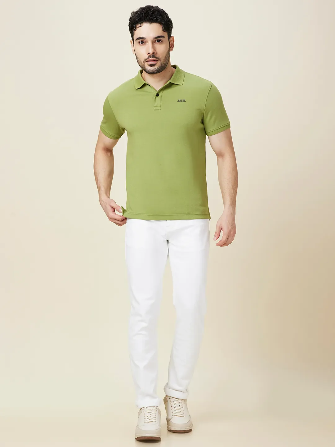 Green Regular Fit Men's Polo T-shirt by Being Human Clothing - Image 2