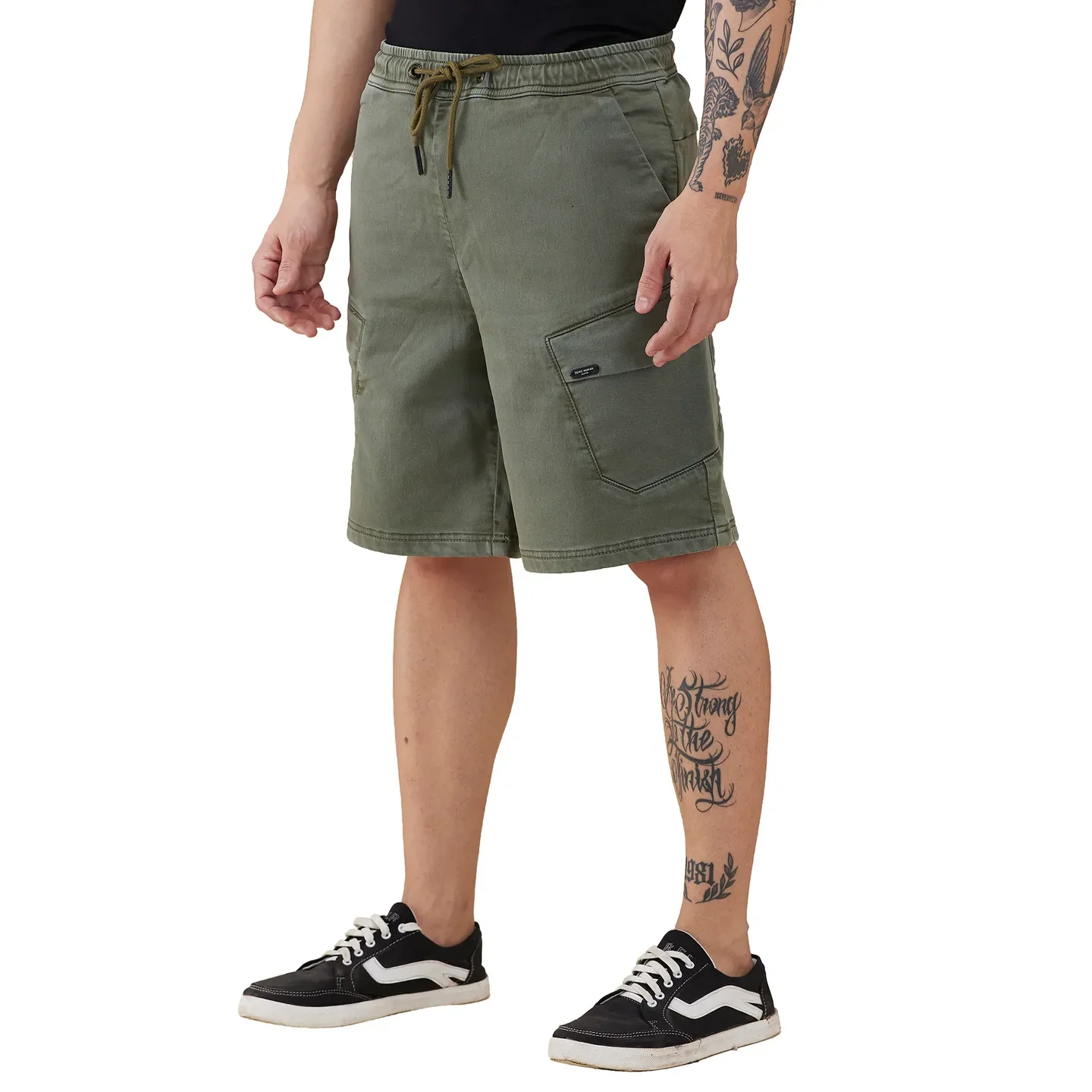 Olive Regular Fit Shorts For Men By Being Human Clothing - Image 4