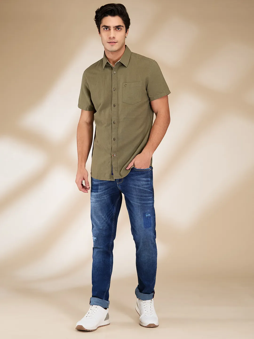 Olive Slim Fit Regular Collar Men's Shirt by Being Human Clothing - Image 2