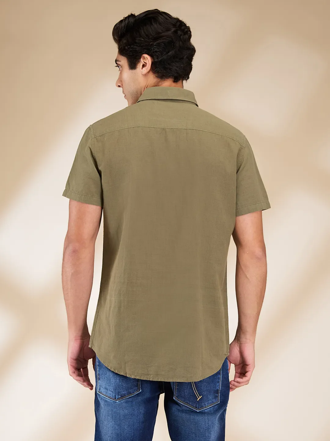 Olive Slim Fit Regular Collar Men's Shirt by Being Human Clothing - Image 3
