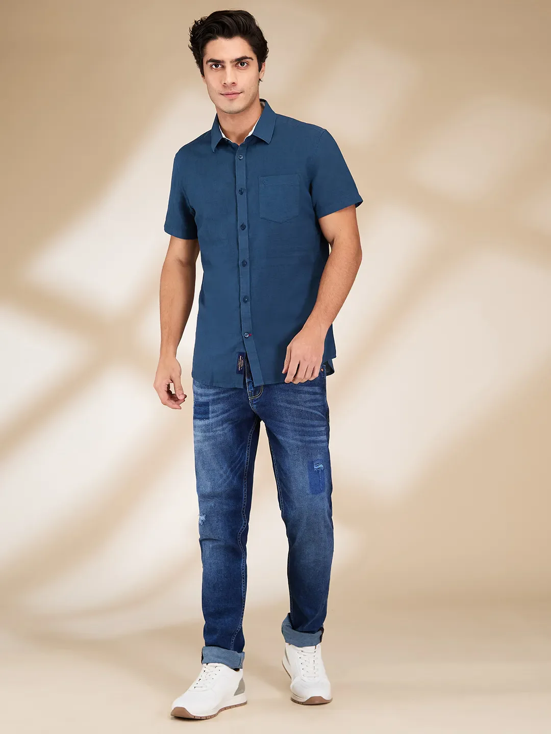 Teal Slim Fit Regular Collar Men's Shirt by Being Human Clothing - Image 2