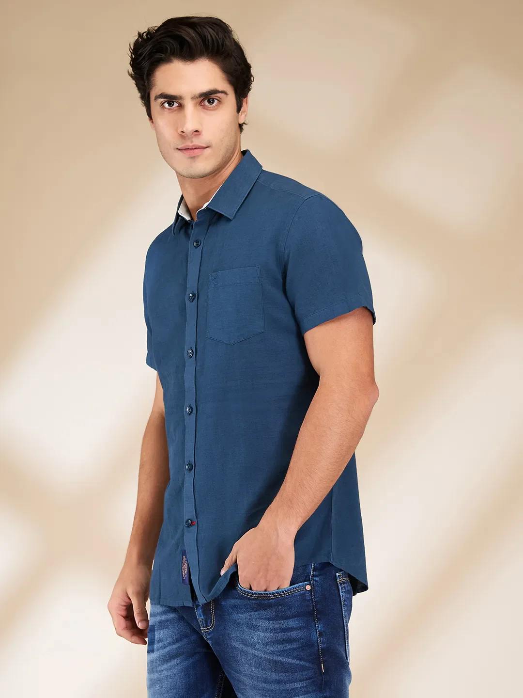 Teal Slim Fit Regular Collar Men's Shirt by Being Human Clothing - Image 4