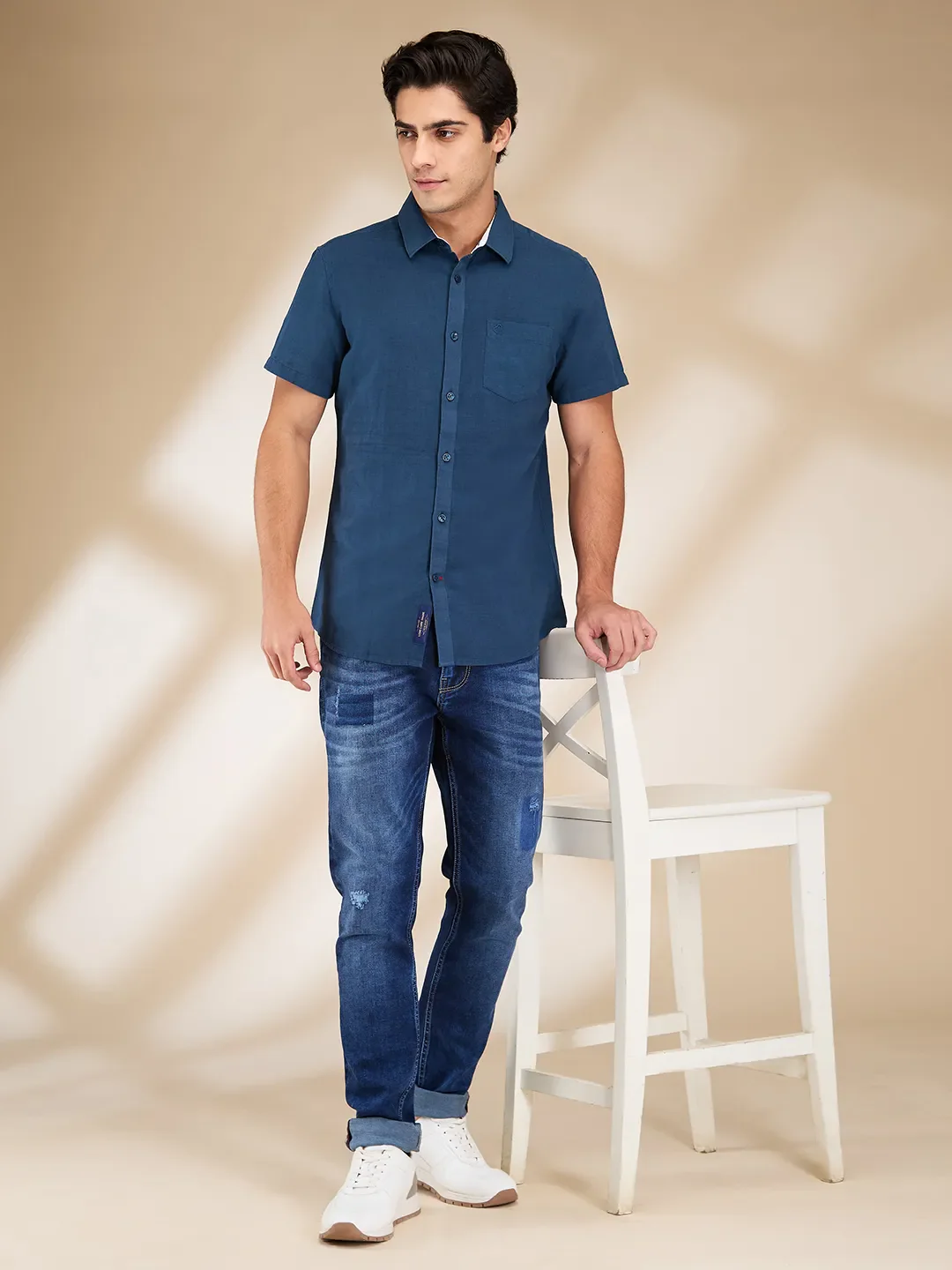Teal Slim Fit Regular Collar Men's Shirt by Being Human Clothing - Image 6
