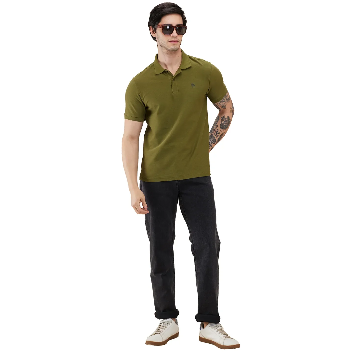 Green Regular Fit Men's Polo T-Shirt by Being Human Clothing - Image 6