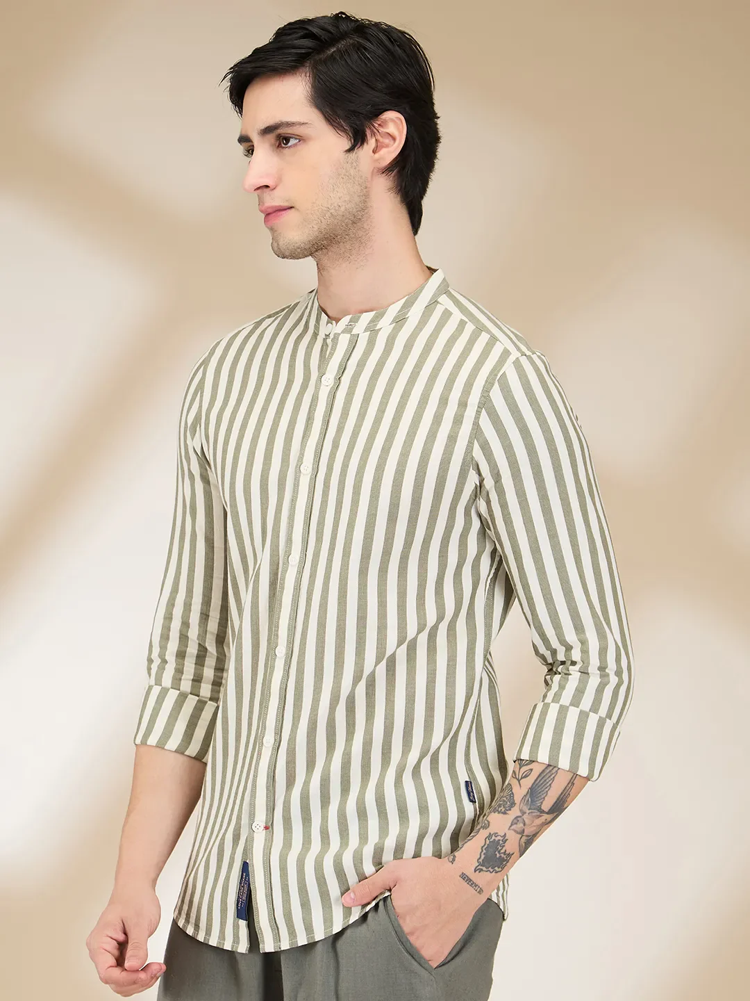 Olive Regular Fit Regular Collar Men's Shirt by Being Human Clothing - Image 4