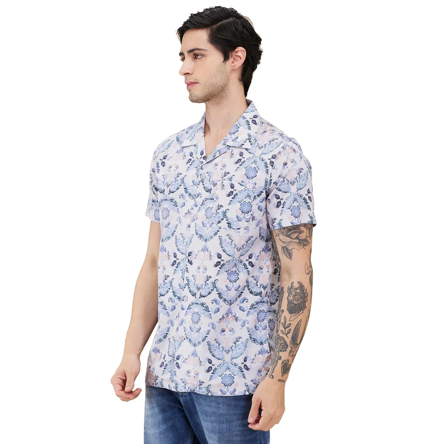 Light Grey Regular Fit Regular Collar Men's Shirt by Being Human Clothing - Image 4