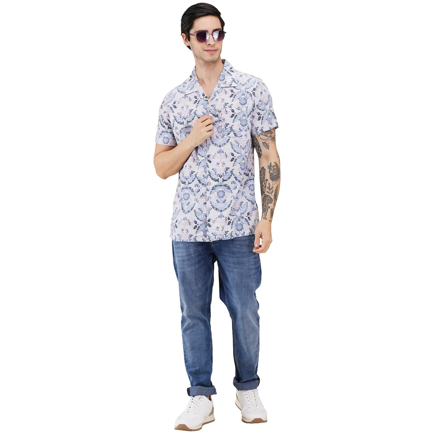 Light Grey Regular Fit Regular Collar Men's Shirt by Being Human Clothing - Image 6