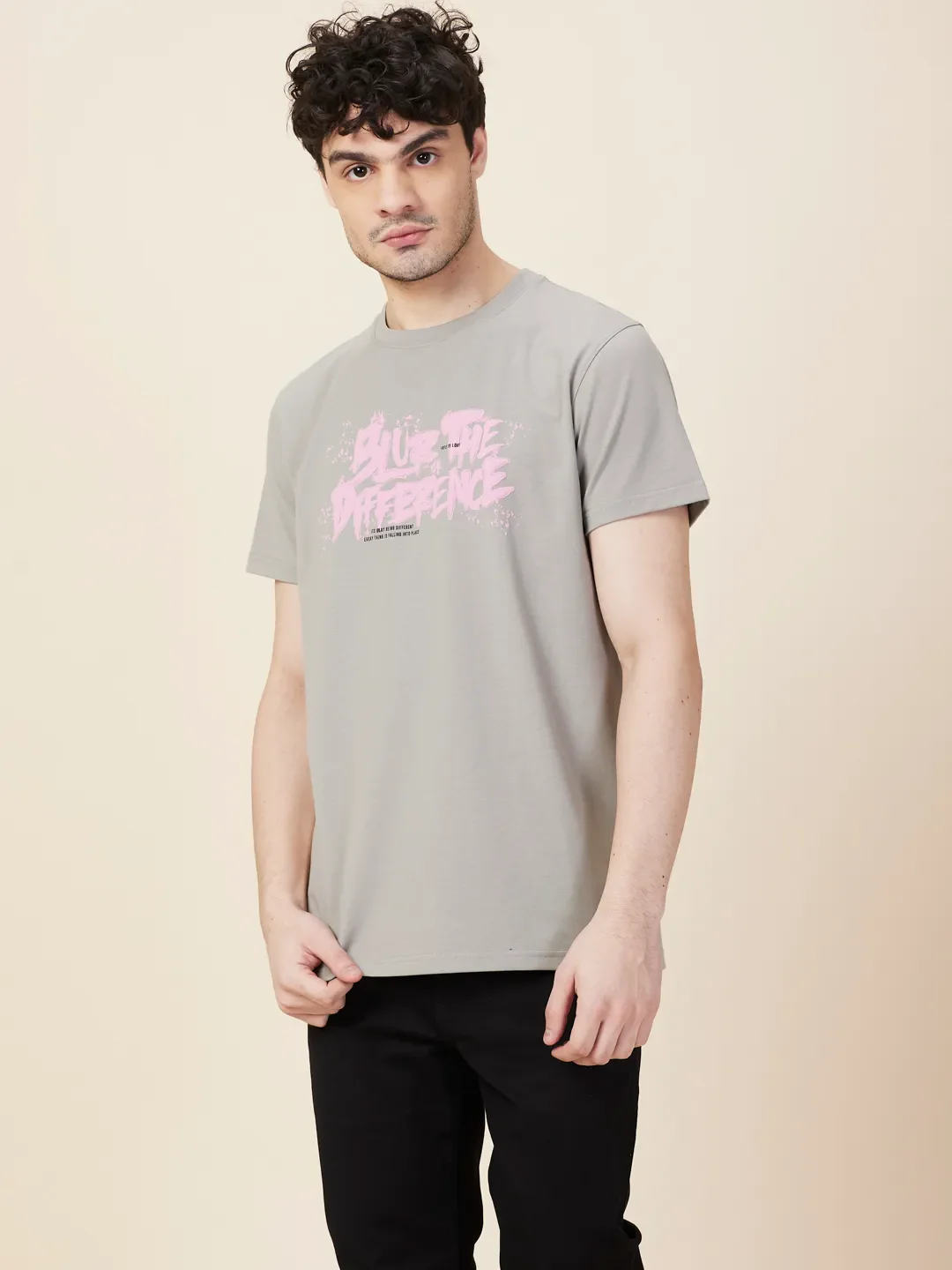 Grey Easy Fit Round Neck Men's T-Shirt by Being Human Clothing - Image 4