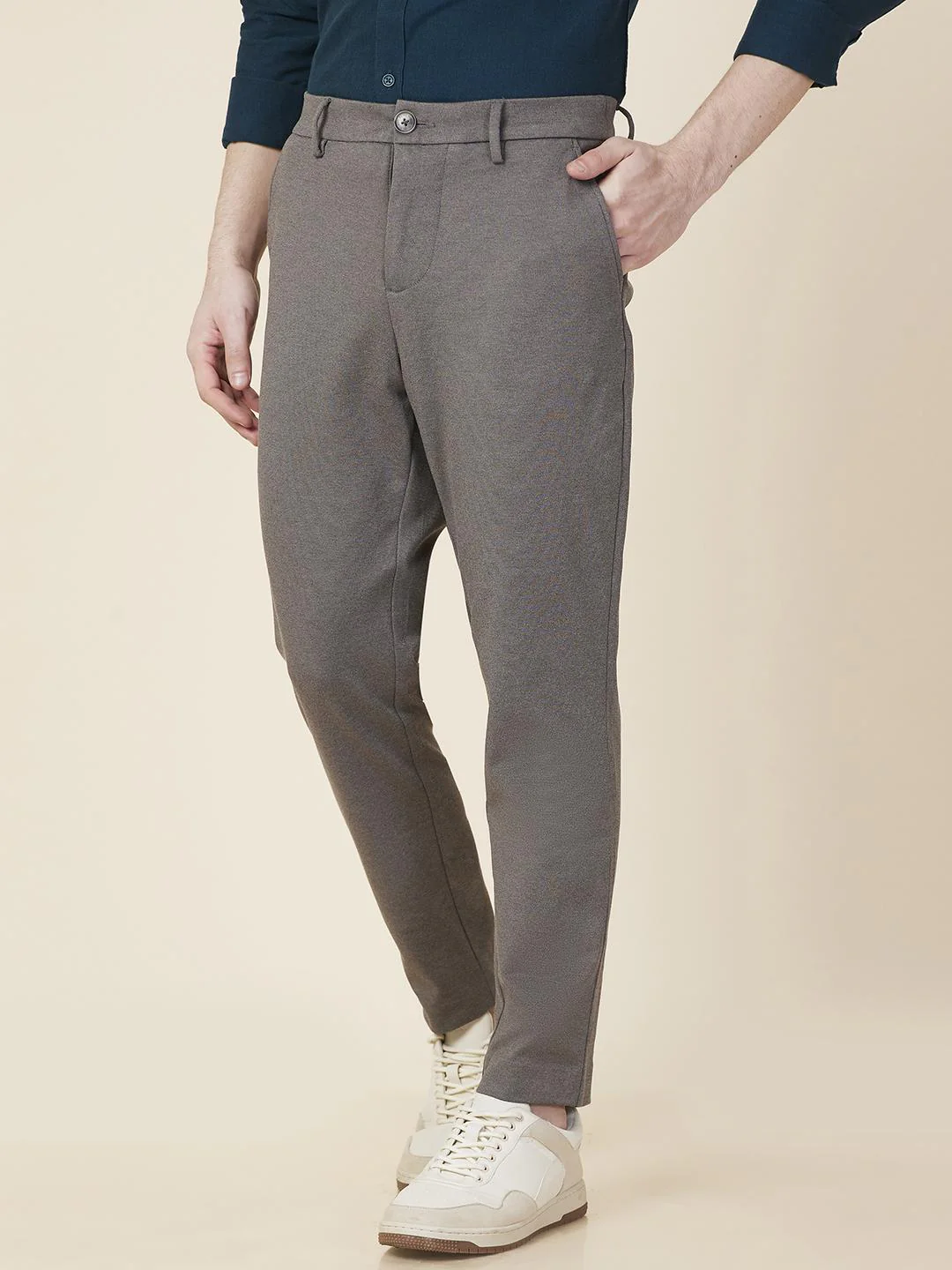 Grey Cropped Fit Chino For Men By Being Human Clothing - Image 2