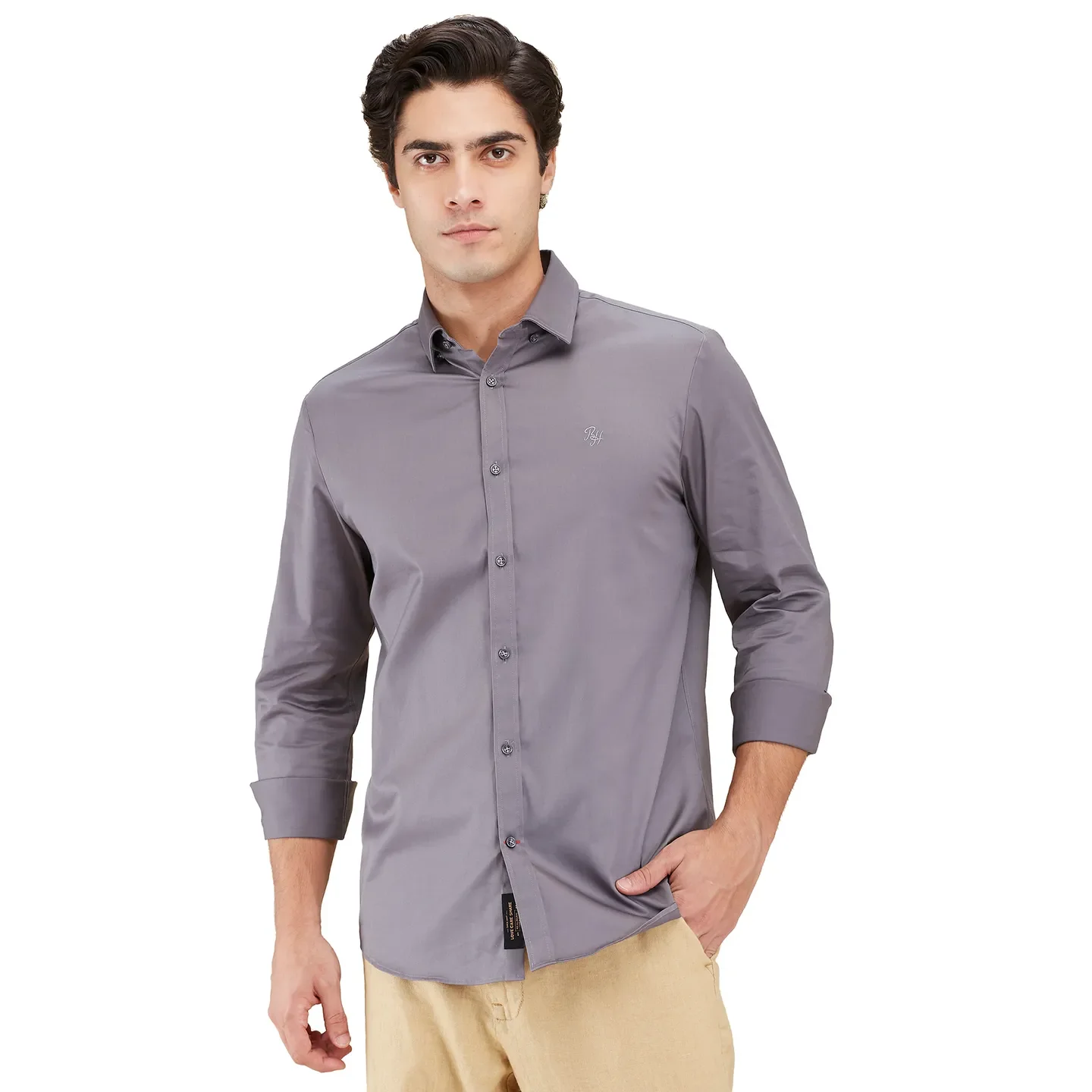 Grey Slim Fit Regular Collar Men's Shirt by Being Human Clothing
