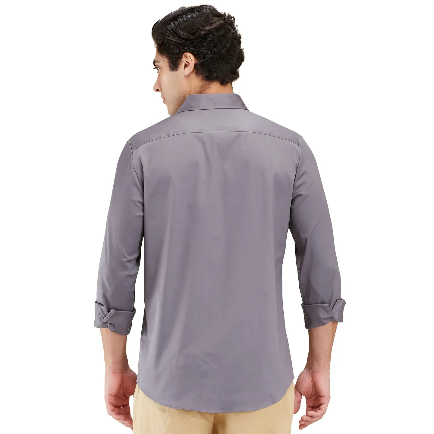 Grey Slim Fit Regular Collar Men's Shirt by Being Human Clothing - Image 3
