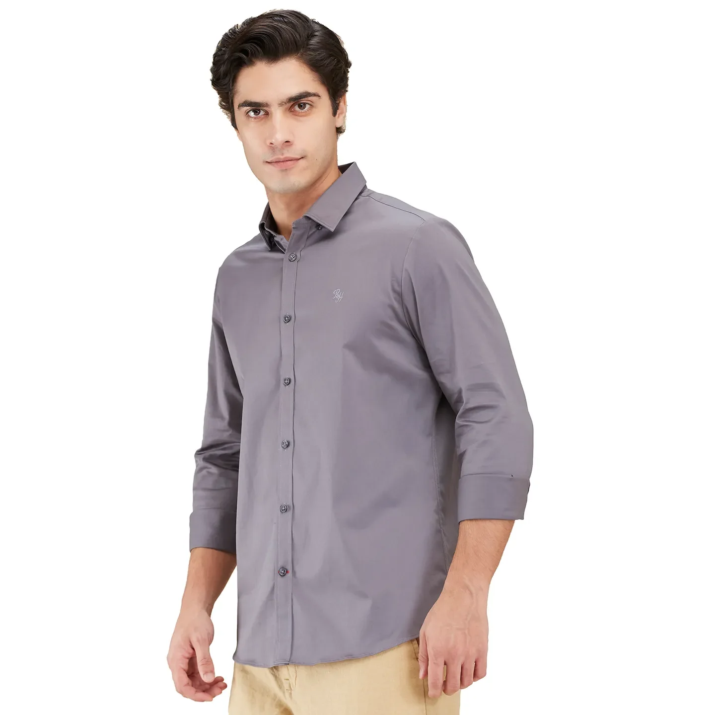 Grey Slim Fit Regular Collar Men's Shirt by Being Human Clothing - Image 4