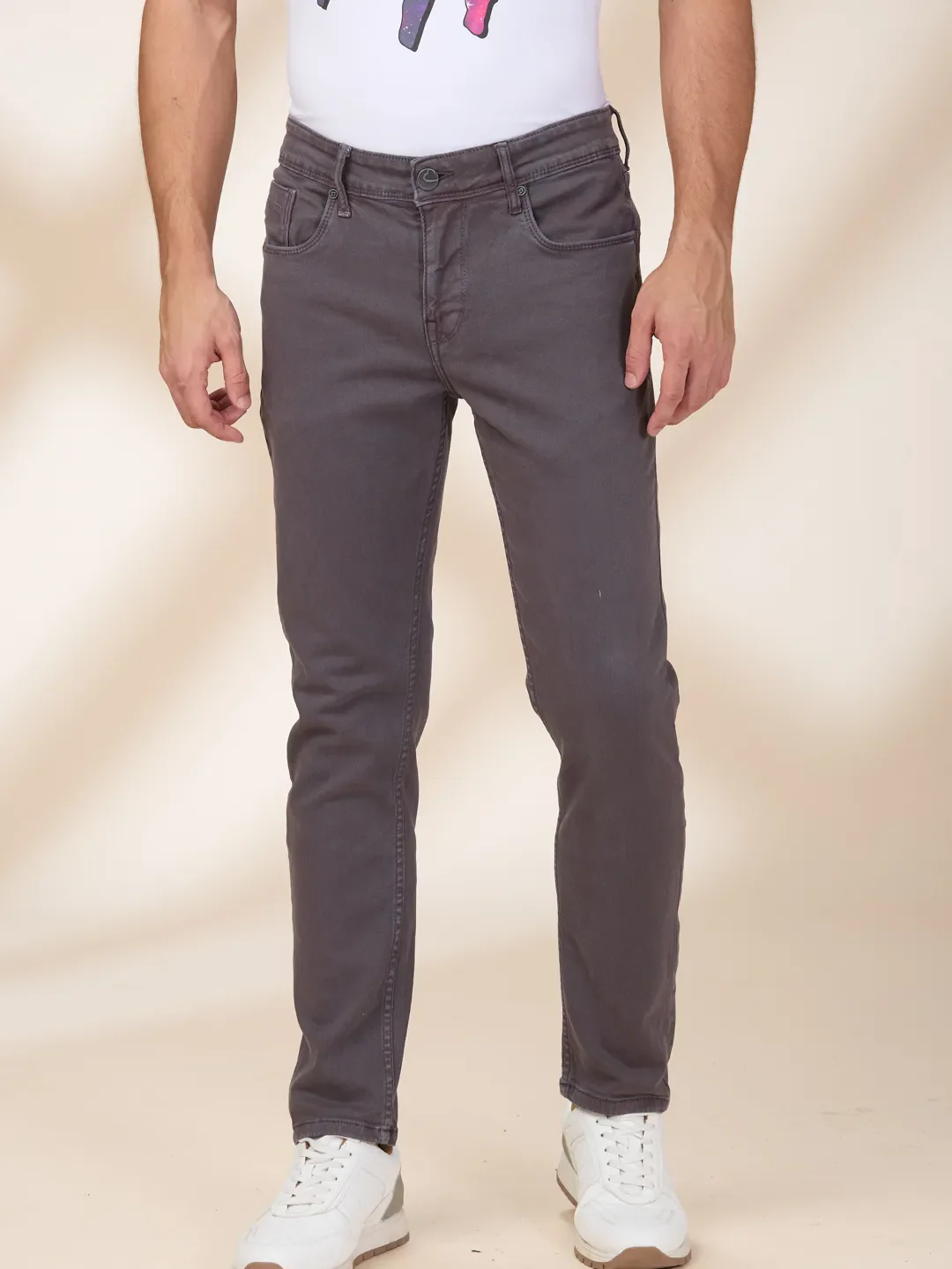 Grey Cropped Fit Denims For Men By Being Human Clothing