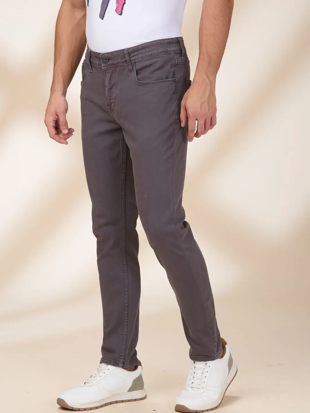 Grey Cropped Fit Denims For Men By Being Human Clothing - Image 4