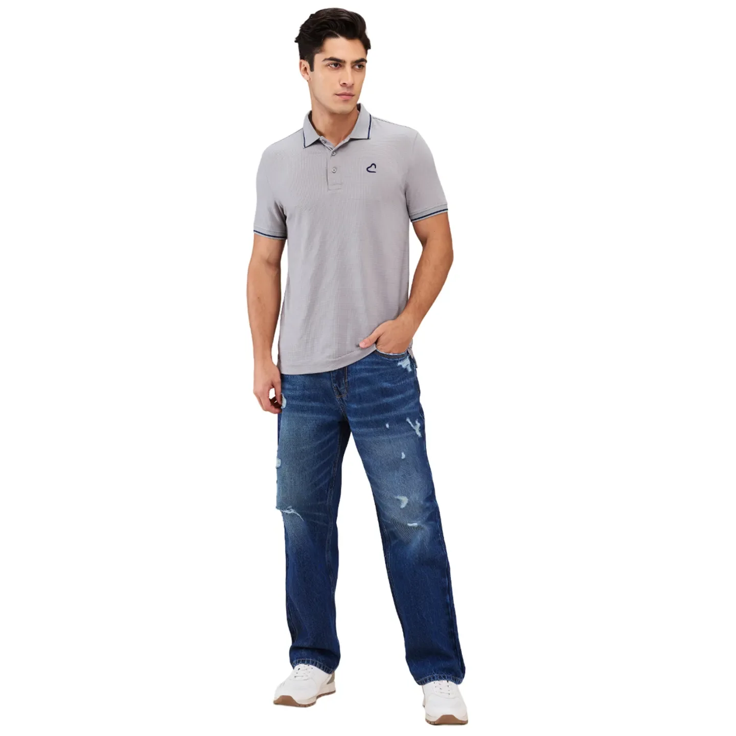 Grey Regular Fit Men's Polo T-shirt by Being Human Clothing - Image 2