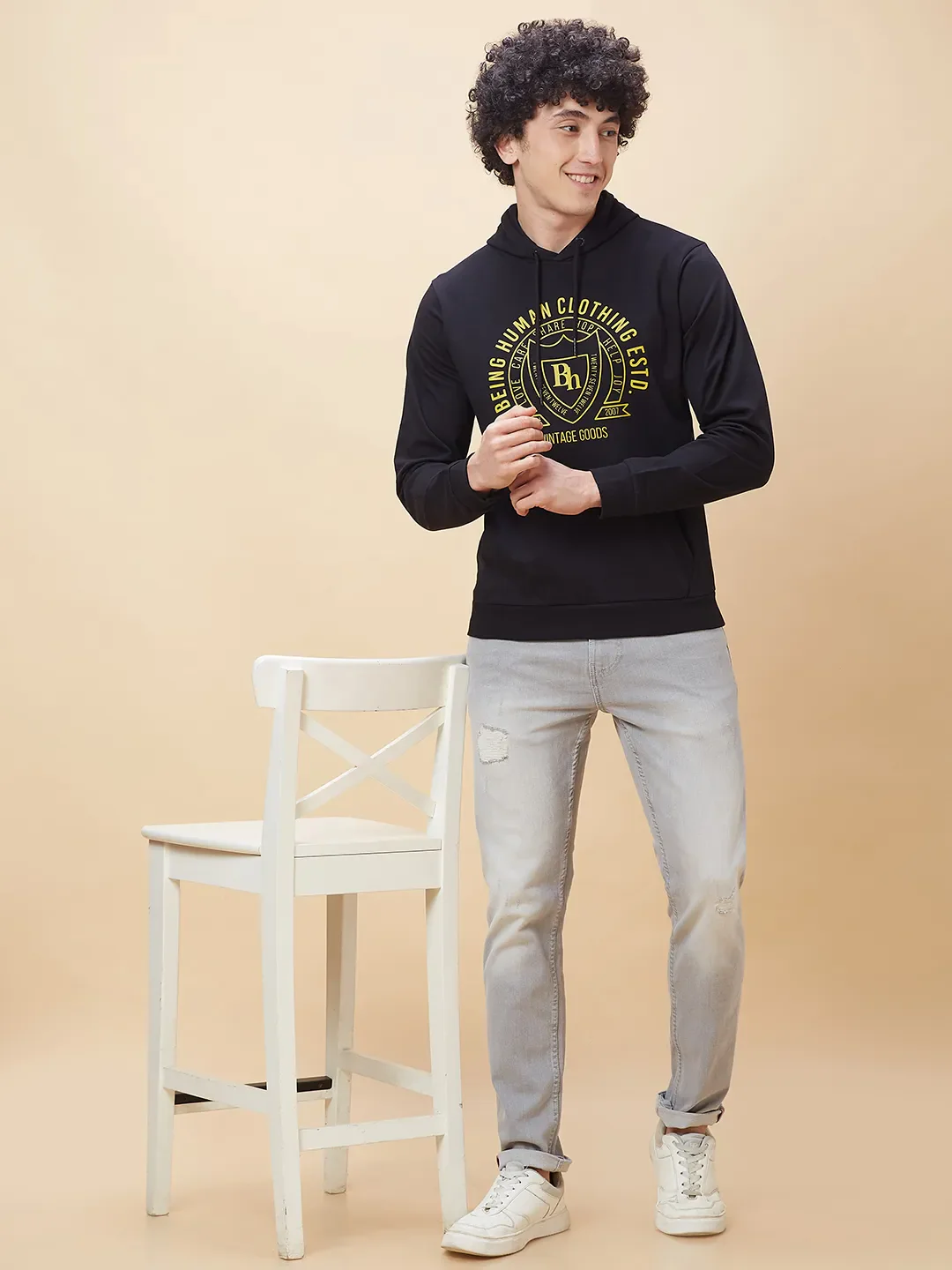 Black Regular Fit  Long Sleeves Men's Hoodie by Being Human Clothing