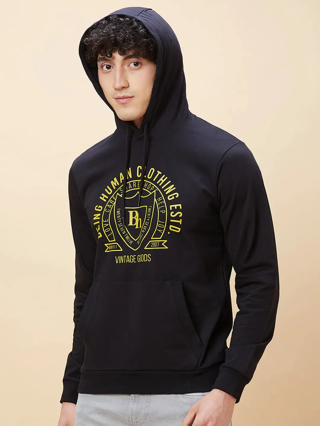 Black Regular Fit  Long Sleeves Men's Hoodie by Being Human Clothing - Image 3