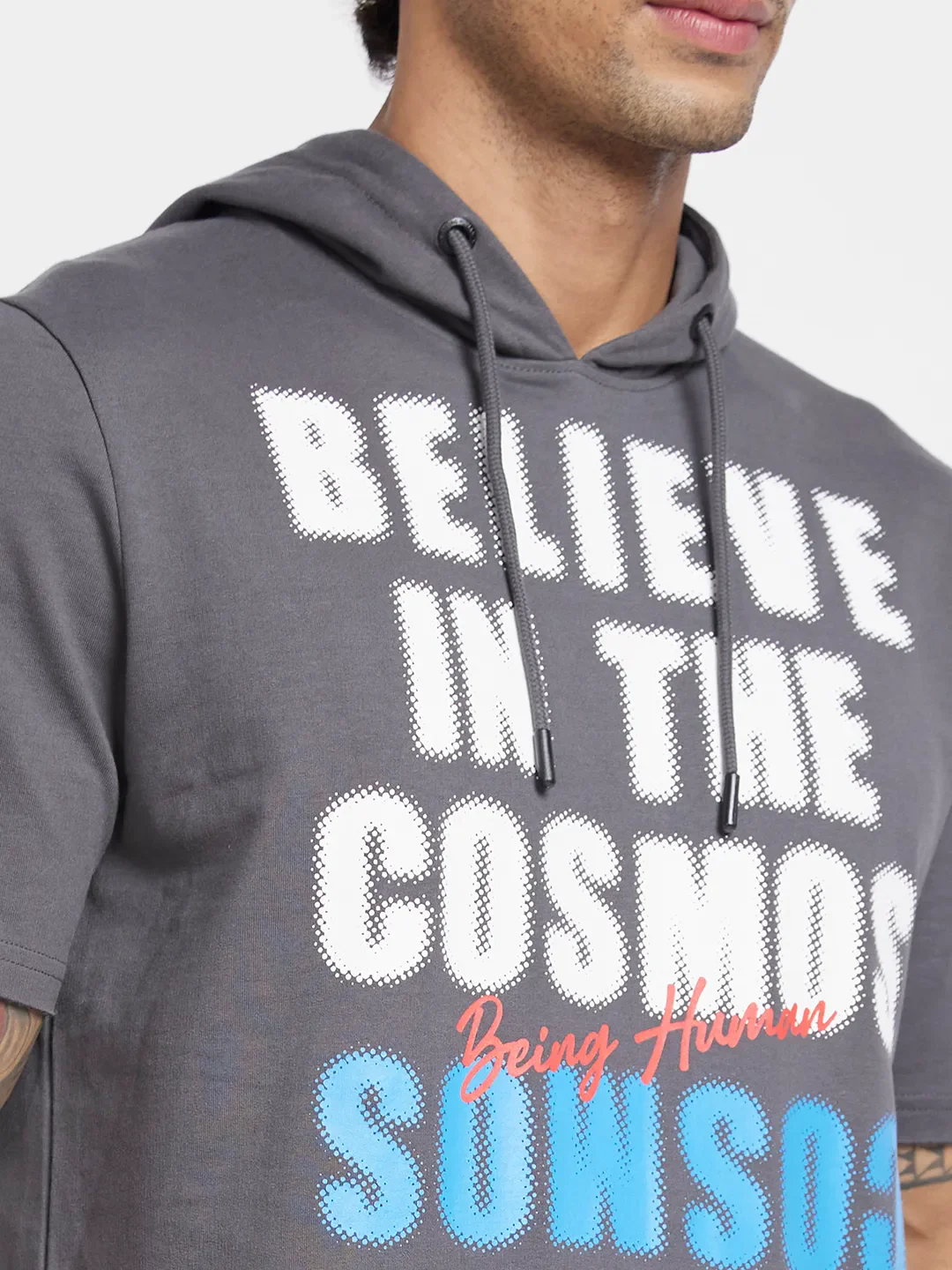 Grey Regular Fit Round Neck Men's Hoodie by Being Human Clothing - Image 5