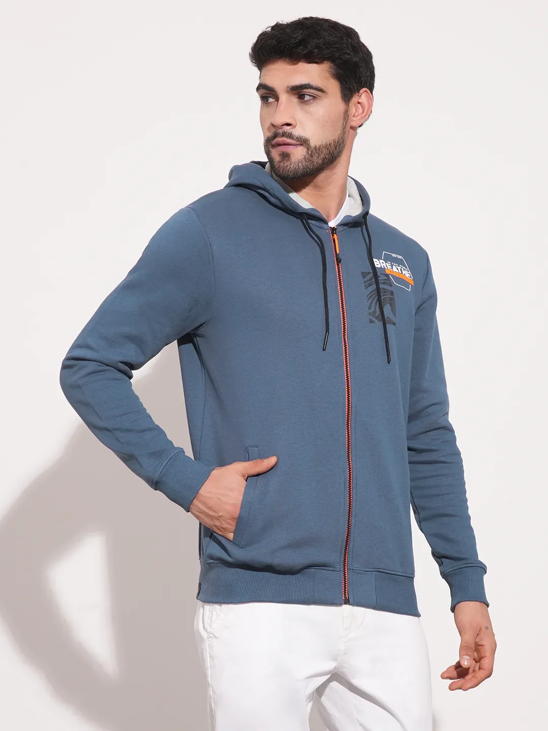 Cobalt Blue Regular Fit Men's Hoodie by Being Human Clothing - Image 2