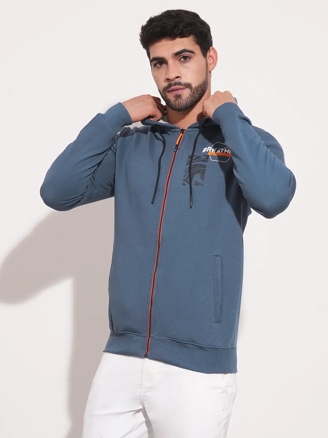 Cobalt Blue Regular Fit Men's Hoodie by Being Human Clothing - Image 3