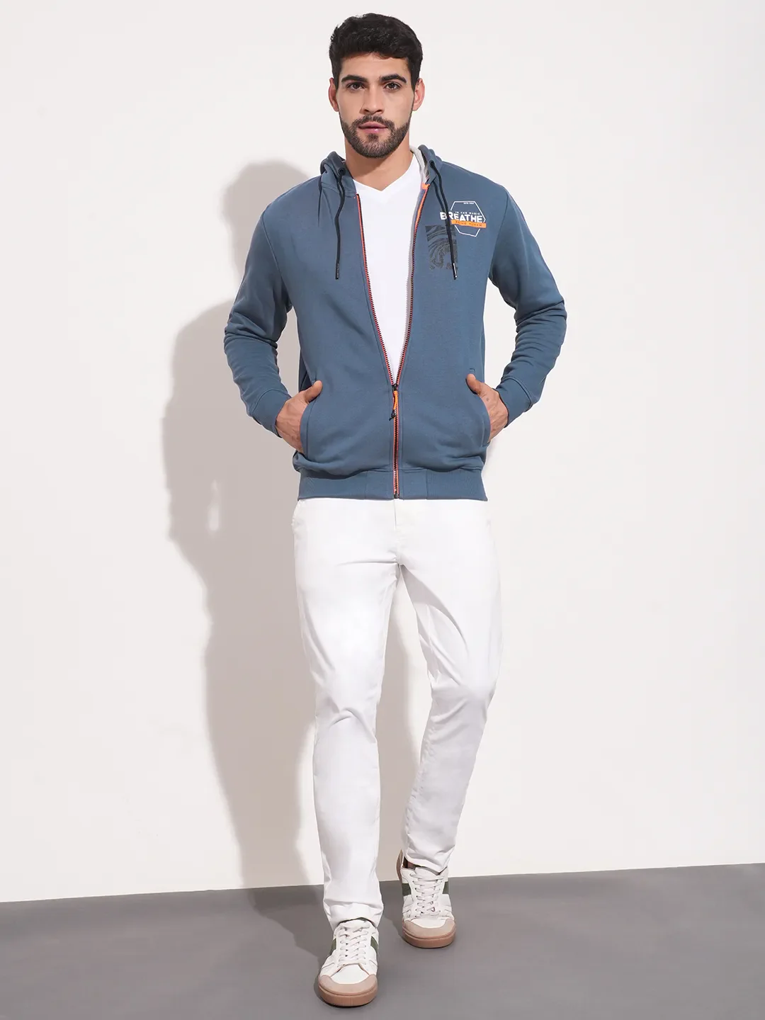Cobalt Blue Regular Fit Men's Hoodie by Being Human Clothing - Image 4