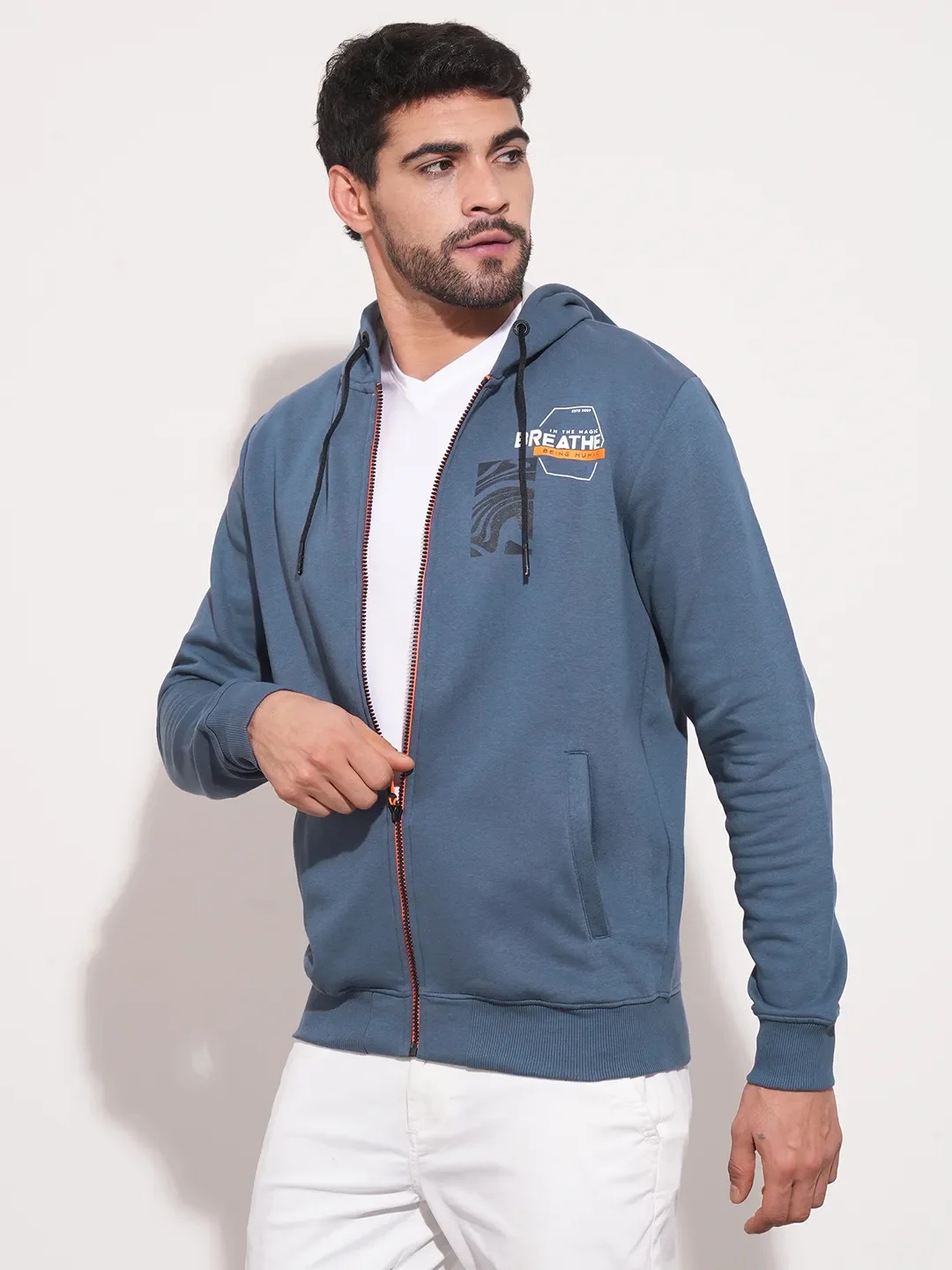 Cobalt Blue Regular Fit Men's Hoodie by Being Human Clothing - Image 6