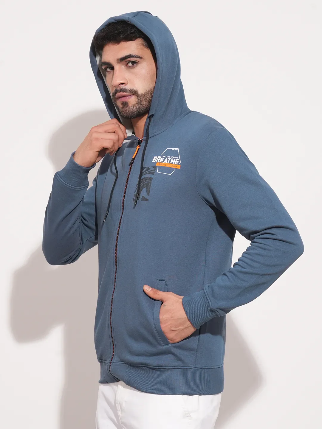 Cobalt Blue Regular Fit Men's Hoodie by Being Human Clothing - Image 7