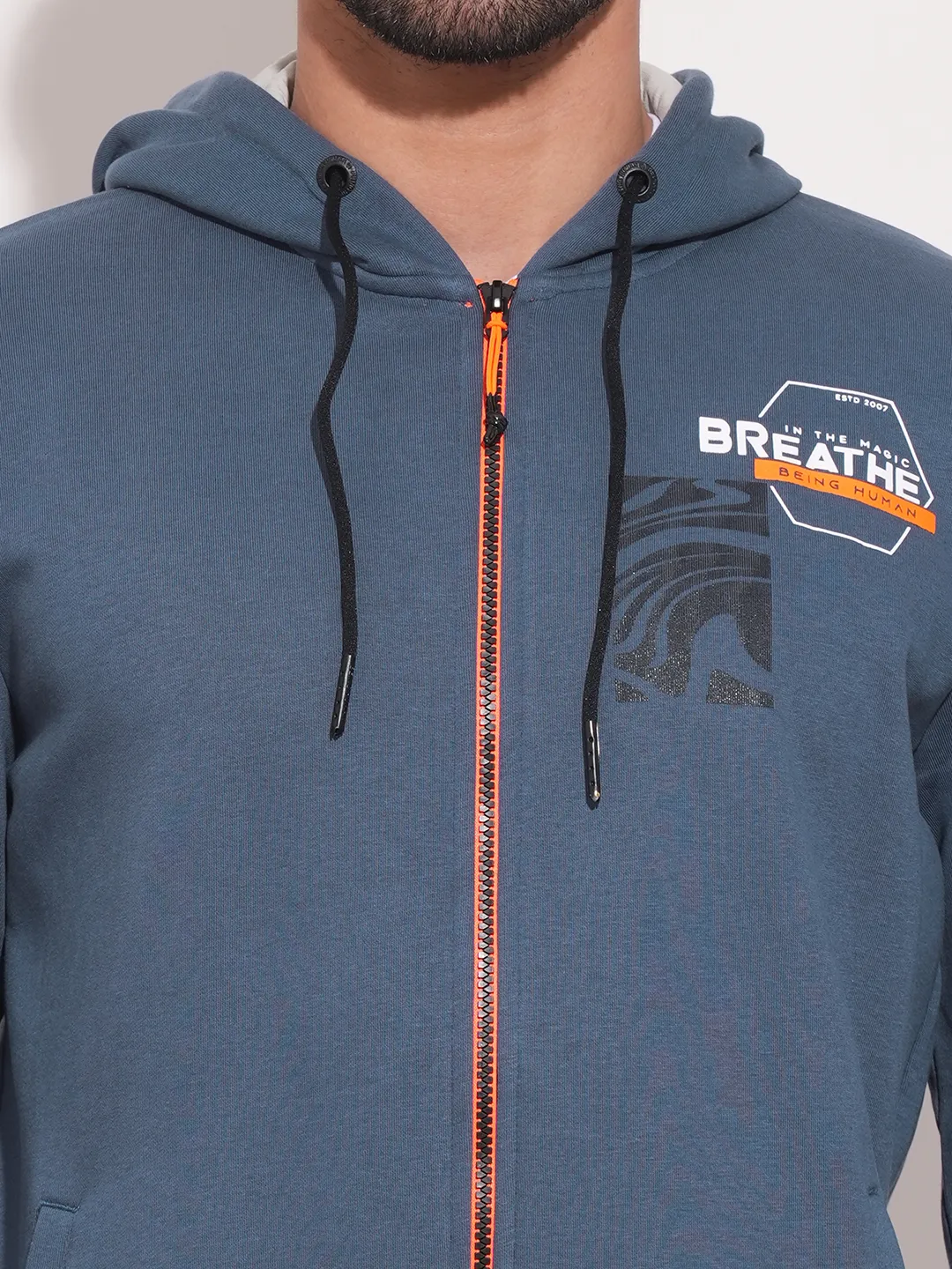 Cobalt Blue Regular Fit Men's Hoodie by Being Human Clothing - Image 8