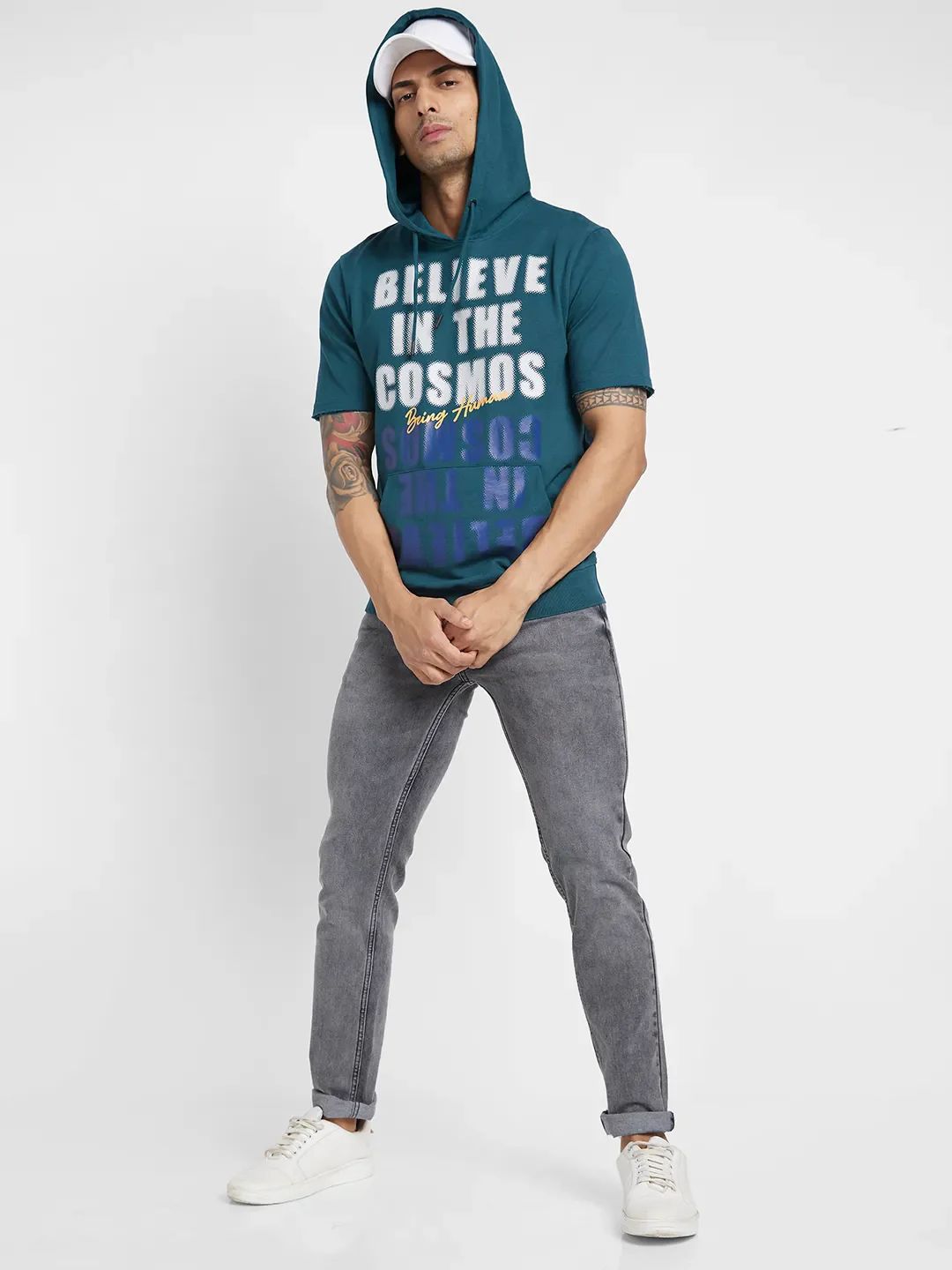 Teal Regular Fit Round Neck Men's Hoodie by Being Human Clothing - Image 6