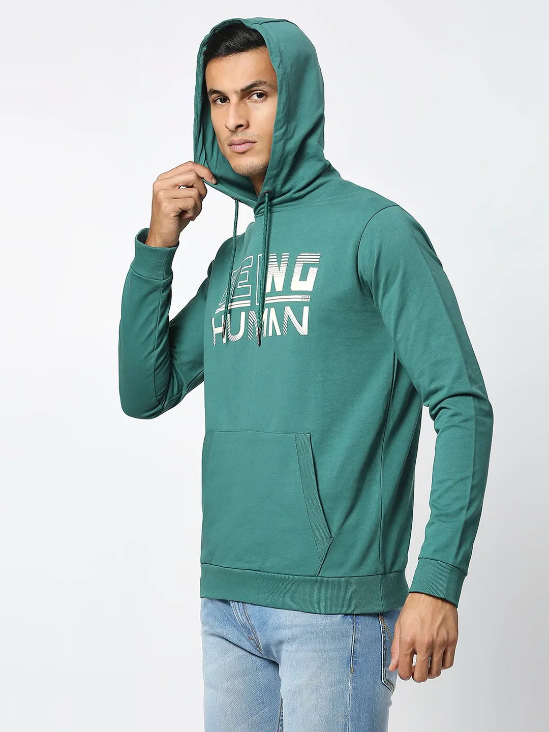 Green Regular Fit  Long Sleeves Men's Hoodie by Being Human Clothing - Image 4