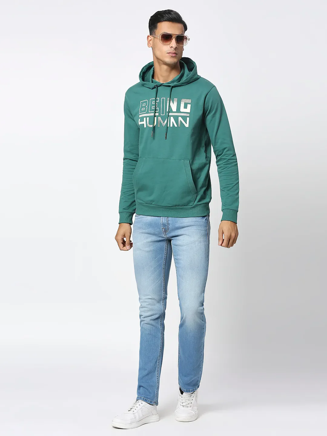 Green Regular Fit  Long Sleeves Men's Hoodie by Being Human Clothing - Image 5
