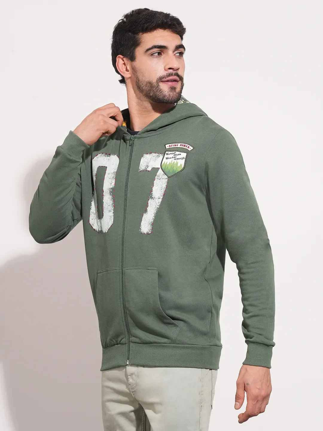 Green Regular Fit  Long Sleeves Men's Hoodie by Being Human Clothing - Image 2