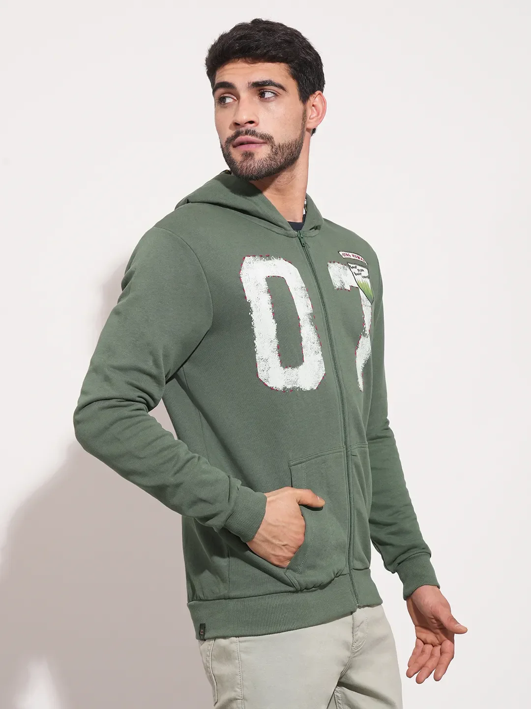 Green Regular Fit  Long Sleeves Men's Hoodie by Being Human Clothing - Image 3