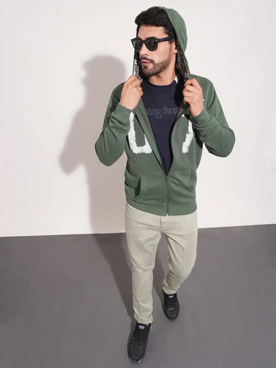 Green Regular Fit  Long Sleeves Men's Hoodie by Being Human Clothing - Image 4