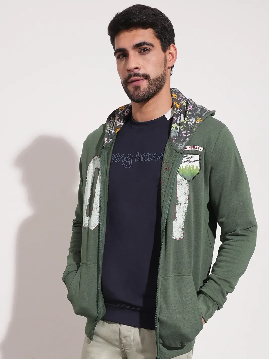 Green Regular Fit  Long Sleeves Men's Hoodie by Being Human Clothing - Image 7