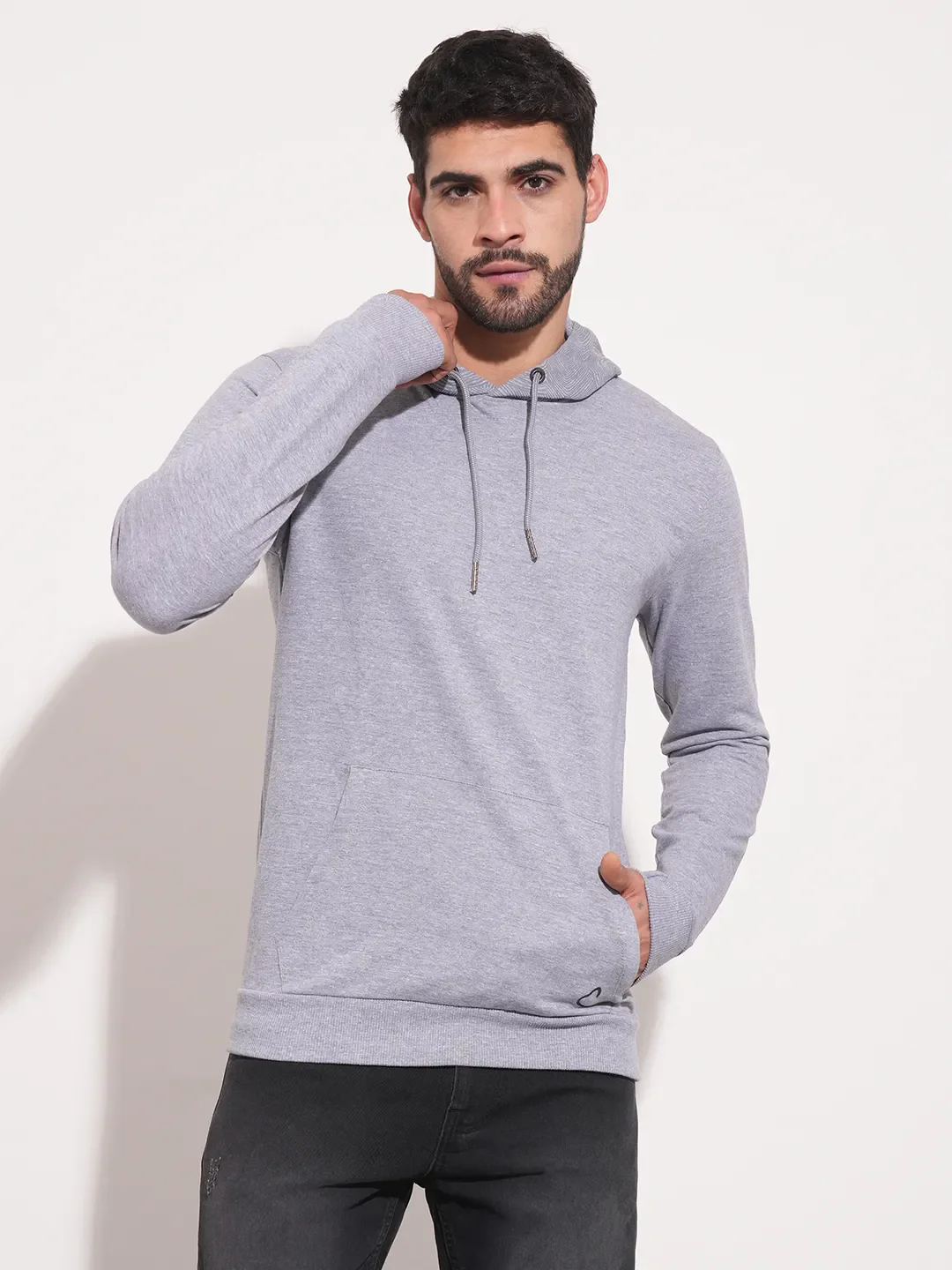 Grey Regular Fit Round Neck Long Sleeves Men's Hoodie by Being Human Clothing