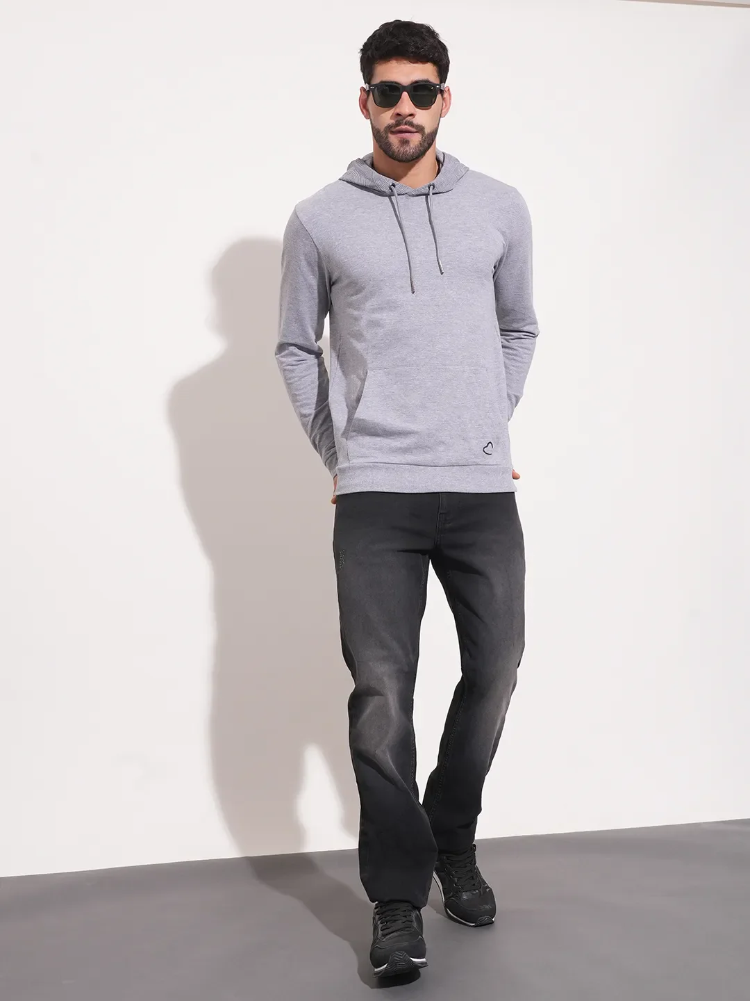 Grey Regular Fit Round Neck Long Sleeves Men's Hoodie by Being Human Clothing - Image 4
