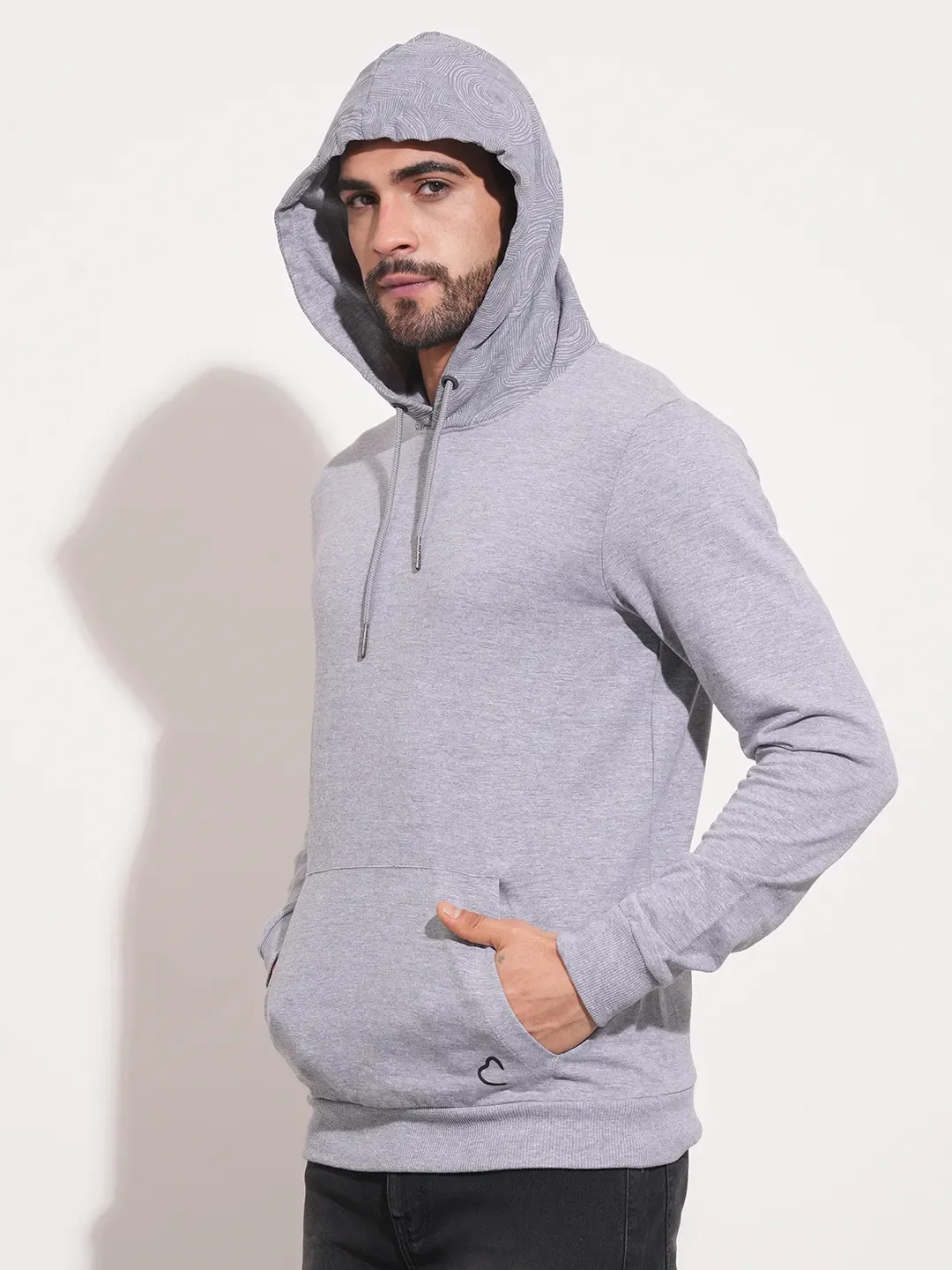 Grey Regular Fit Round Neck Long Sleeves Men's Hoodie by Being Human Clothing - Image 7