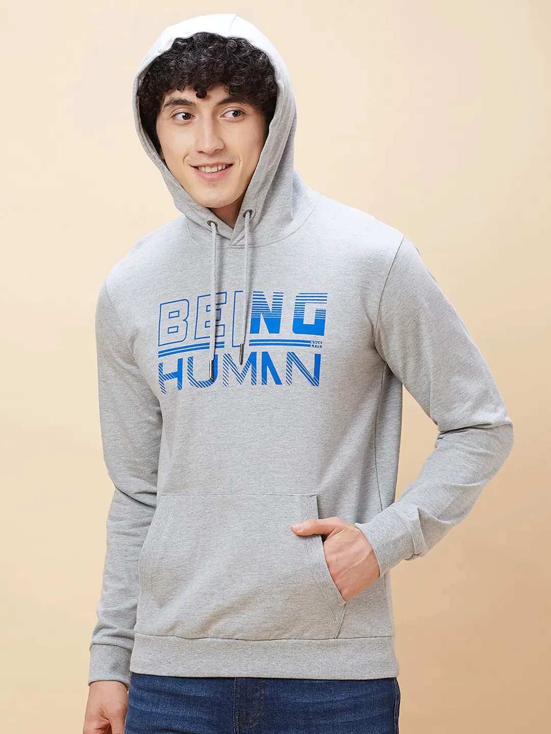 Grey Regular Fit  Long Sleeves Men's Hoodie by Being Human Clothing - Image 2