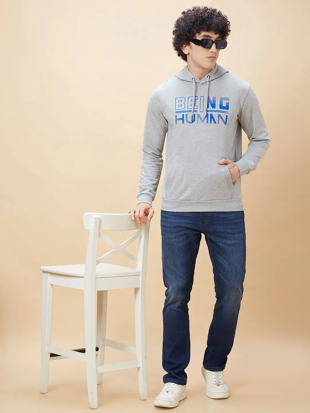 Grey Regular Fit  Long Sleeves Men's Hoodie by Being Human Clothing - Image 5