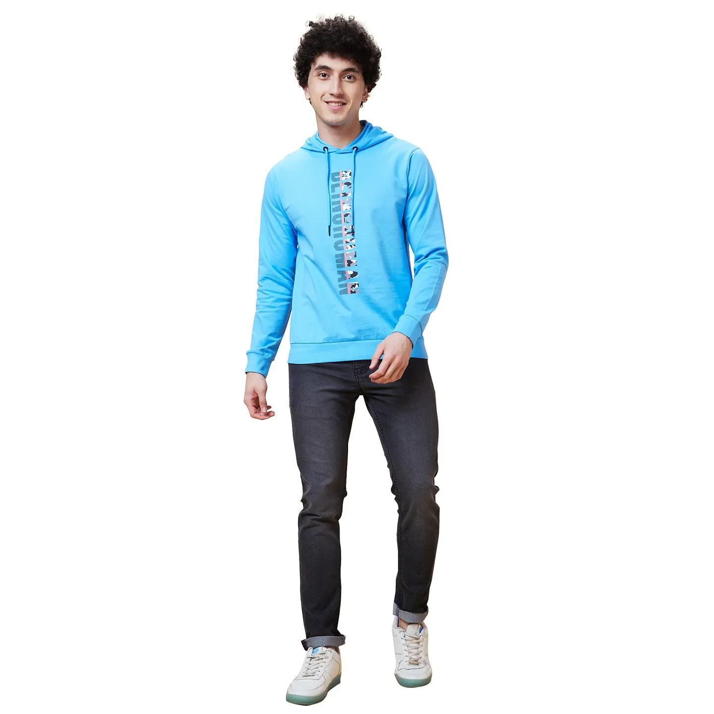 Light Blue Regular Fit Men's Hoodie by Being Human Clothing - Image 2