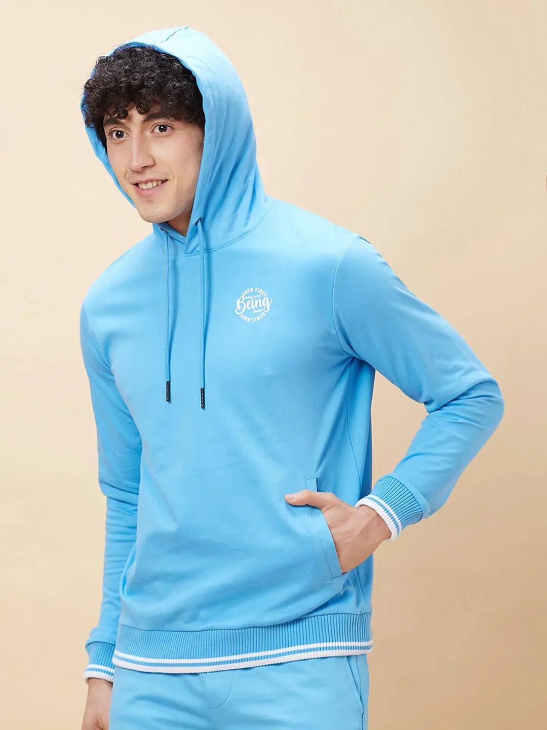 Blue Regular Fit  Long Sleeves Men's Hoodie by Being Human Clothing - Image 4