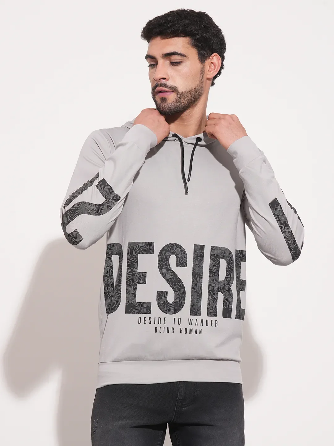Light Grey Regular Fit Men's Hoodie by Being Human Clothing