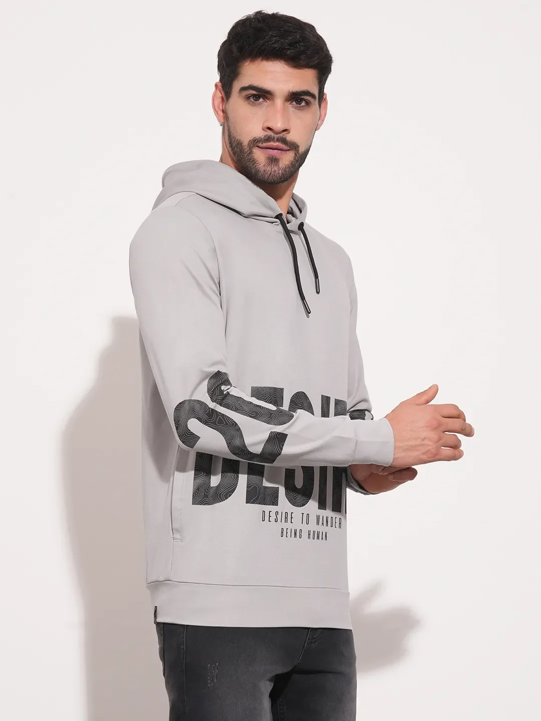 Light Grey Regular Fit Men's Hoodie by Being Human Clothing - Image 3